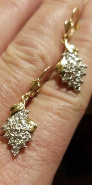 Vintage 10k Gold Diamond Dangling Earrings