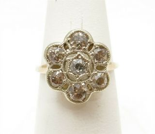 Vintage 14k Two - Tone Gold 3/4ctw European Cut Diamond Flower Ring Size 7
