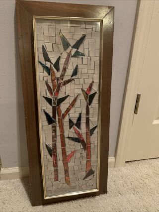 Vtg Mid Century Modern Paper Mosaic Bamboo Stalks 3d Framed Wall Art