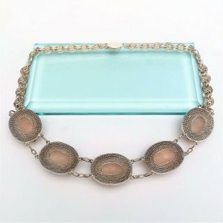 Vintage Chinese Export Sterling Silver Filigree,  Enamel & Rose Quartz Necklace 3