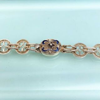 Vintage Chinese Export Sterling Silver Filigree,  Enamel & Rose Quartz Necklace 4