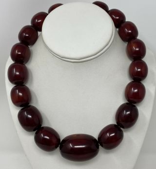 Vintage Faturan Bakelite Cherry Amber Color Beaded Necklace Resin Beads