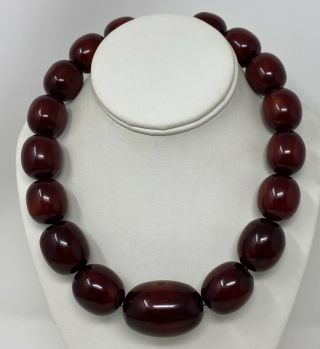 Vintage Faturan Bakelite Cherry Amber Color Beaded Necklace Resin Beads 2