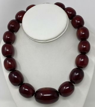 Vintage Faturan Bakelite Cherry Amber Color Beaded Necklace Resin Beads 3