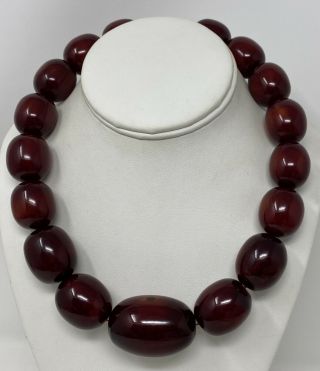Vintage Faturan Bakelite Cherry Amber Color Beaded Necklace Resin Beads 5