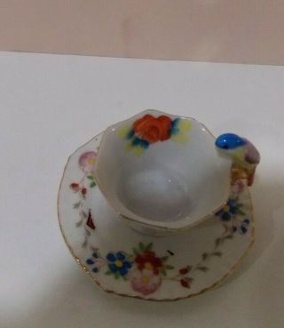Vintage Miniature Mini Tea Cup and Saucer with Parrot Bird Handle,  Japan 2