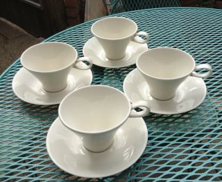 Mid Century Ben Seibel Iroquois Impromptu Bridal White 4 Coffee Cups/4 Saucers