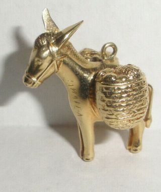Vintage 14k Yellow Gold Mule Donkey With Baskets Jamaica 1965 Pendant 3d Charm