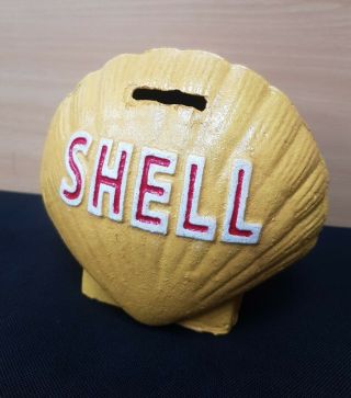Vintage Style Cast Iron Shell Oil Money Bank Box Garage Tip Jar
