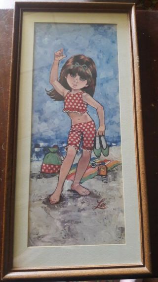 Vintage Lee Print Big Eyed Beach Girl Framed