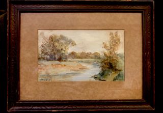 Antique Signed Watercolor Landscape Painting Creek Bucks County Pa