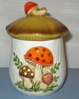 Vintage 1978 Sears Roebuck Merry Mushroom 6” Canister Ceramic Jar