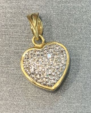 18 Karat Yellow Gold White Gold Micro Pave Diamond Heart 1/2” Tall Pendant Only