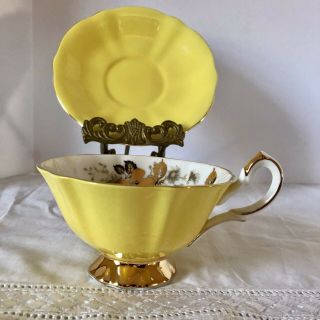 Queen Anne England,  Gold Roses,  Tea Cup Saucer,  Wide Mouth,  Yellow 2