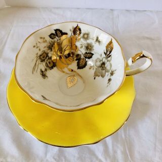 Queen Anne England,  Gold Roses,  Tea Cup Saucer,  Wide Mouth,  Yellow 3