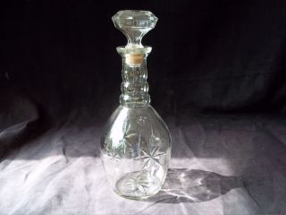 Vintage Round Glass Liquor Bottle/decanter With Star Pattern 10 - 1/2 " High