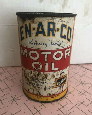Enarco Vintage Motor Oil Can Quart Canadian Oil Companies Rare Variety? Ok Shape