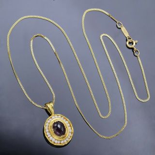 Vtg Tiffany & Co 14k Gold Chain With Mma Cleo 14k Gold Garnet Pearl Pendant 7.  8g