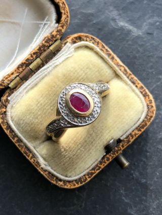 Vintage Yellow Gold Ruby And Diamond Cluster Flower Ring Very Pretty