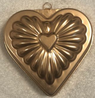 Vintage Metal Jello Mold Wall Decor - Heart Shaped Copper Color 6.  5” X 2” Tall