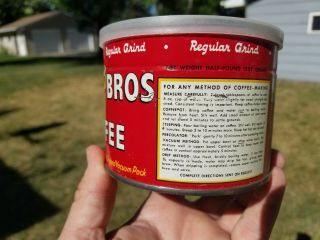 Vintage c.  1950 ' s Hills Bros Brothers 1/2 LB Coffee Can Tin Advertising with Lid 2