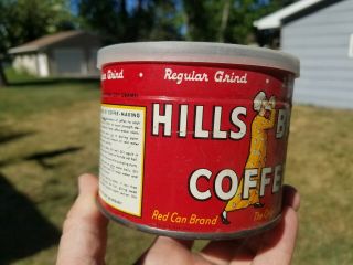 Vintage c.  1950 ' s Hills Bros Brothers 1/2 LB Coffee Can Tin Advertising with Lid 3