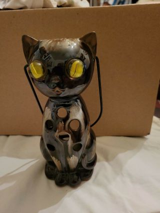Vintage 1970s Inarco Cat Lantern Candle/votive Holder Marble Eyes Groovy Kitty.
