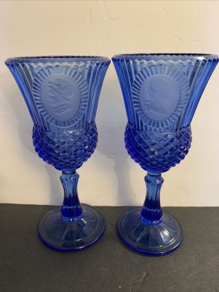 Vintage Avon Blue Glass Water Goblets George & Martha By Fostoria Glass