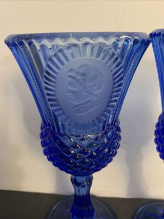 Vintage Avon Blue Glass Water Goblets George & Martha By Fostoria Glass 2
