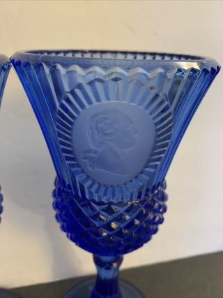 Vintage Avon Blue Glass Water Goblets George & Martha By Fostoria Glass 3
