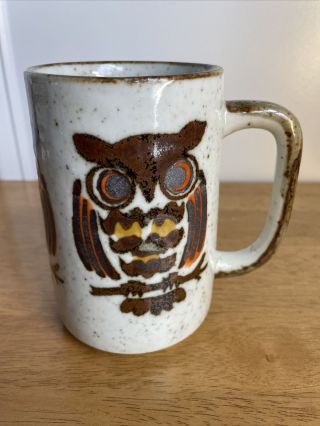 Vintage Otagiri Japan Owls 5” Mug Speckled Stoneware Hand Painted 14 Oz.