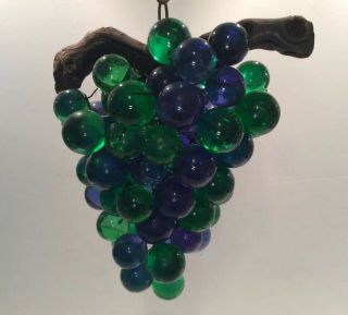 Jumbo 1960s Midcentury Blue Green Lucite Acrylic Hanging Grape Cluster Driftwood