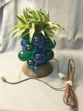 Vtg Mid Century Lucite Acrylic Grape Cluster Lamp Pineapple Tiki Blue Green Rare
