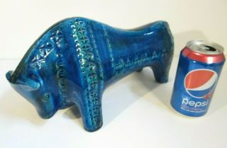 Mid Century Aldo Londi Bitossi Italy Rimini Blue Art Pottery Bull Sculpture Mcm