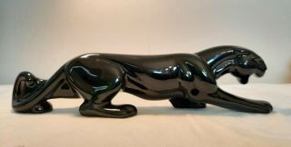 Vtg Mid Century Black Ceramic Stalking Panther/jaguar Planter Statue/figurine