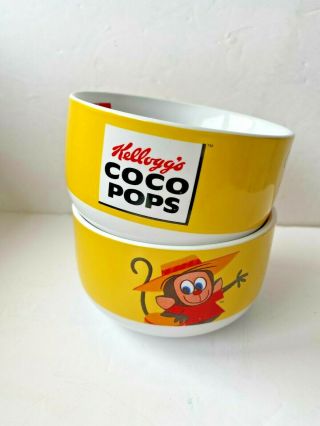 2 X Kelloggs Coco Pops Ceramic Cereal Bowl Special Edition 4.  5 " Wide 2019 Yellow