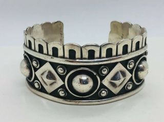 Vintage Mexican Sterling Silver Modernist Hand Made Geometric Cuff Bracelet