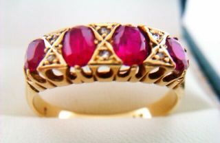 Rare & 18ct Gold Ruby & Diamond Edwardian Gypsy Ring C1908