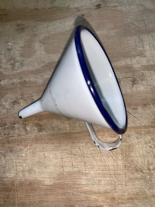 Vintage White Enamel Funnel Very Small With Tab Handle