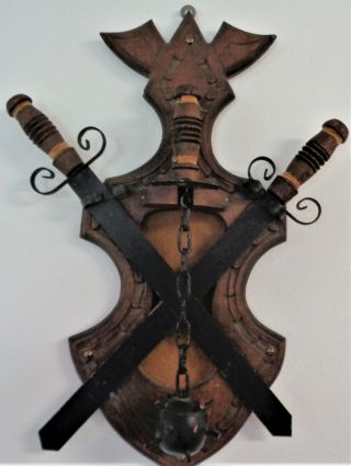 Vintage Rustic Mace And Swords Wall Plaque