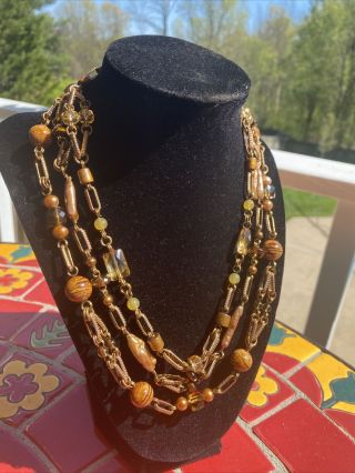 Stephen Dweck Triple Strand Bronze Links And Pearls,  Beads Necklace & Earrings