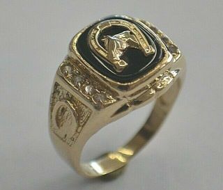 Vintage 14k Yellow Gold Lucky Horse Shoe With Black Onyx And Czs