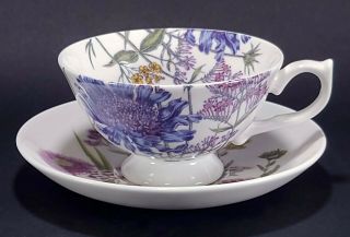 Stechcol Gracie Bone China Purple Pink Yellow Floral Tea Cup And Saucer
