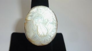 Huge Stephen Dweck Carved Mother Of Pearl Sterling Silver Ring Size 7