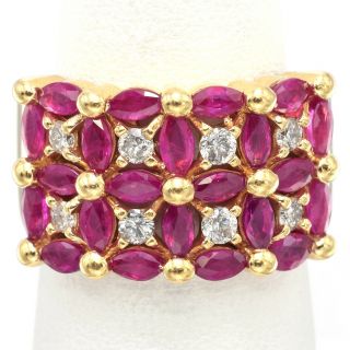 Vintage 14k Gold Ruby & 0.  36 Tcw Diamond Floral Cluster Band Ring 8.  2 Gr Sz 5.  75
