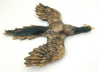 Vintage Mcm Ceramic Black & Gold Flying Pheasant Bird Wall Décor Gilmer Usa