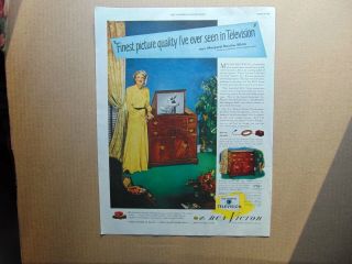 1949 Rca Victor Tv Stereo Console Wood Cabinet Remote Control Art Print Ad