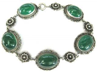 Peruzzi Sterling Silver Green Chrysoprase Cabochon Vintage Bracelet