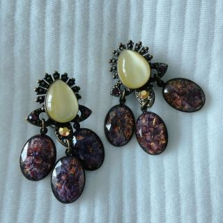 Jean Louis Blin Jl Blin Rare Green/purple Moonstone Dangle Clip On Earrings