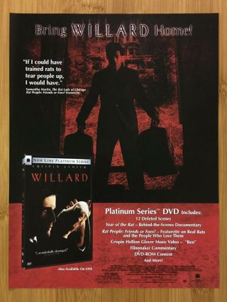 2003 Willard Movie Print Ad/poster Official Dvd/bluray Promo Art Crispin Glover